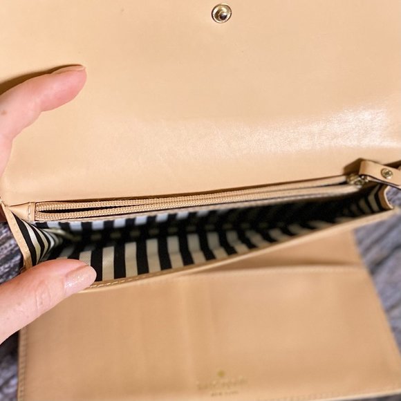 Kate Spade Black Fine Leather Fold-over Wallet with Striped Lining - Picture 4 of 4